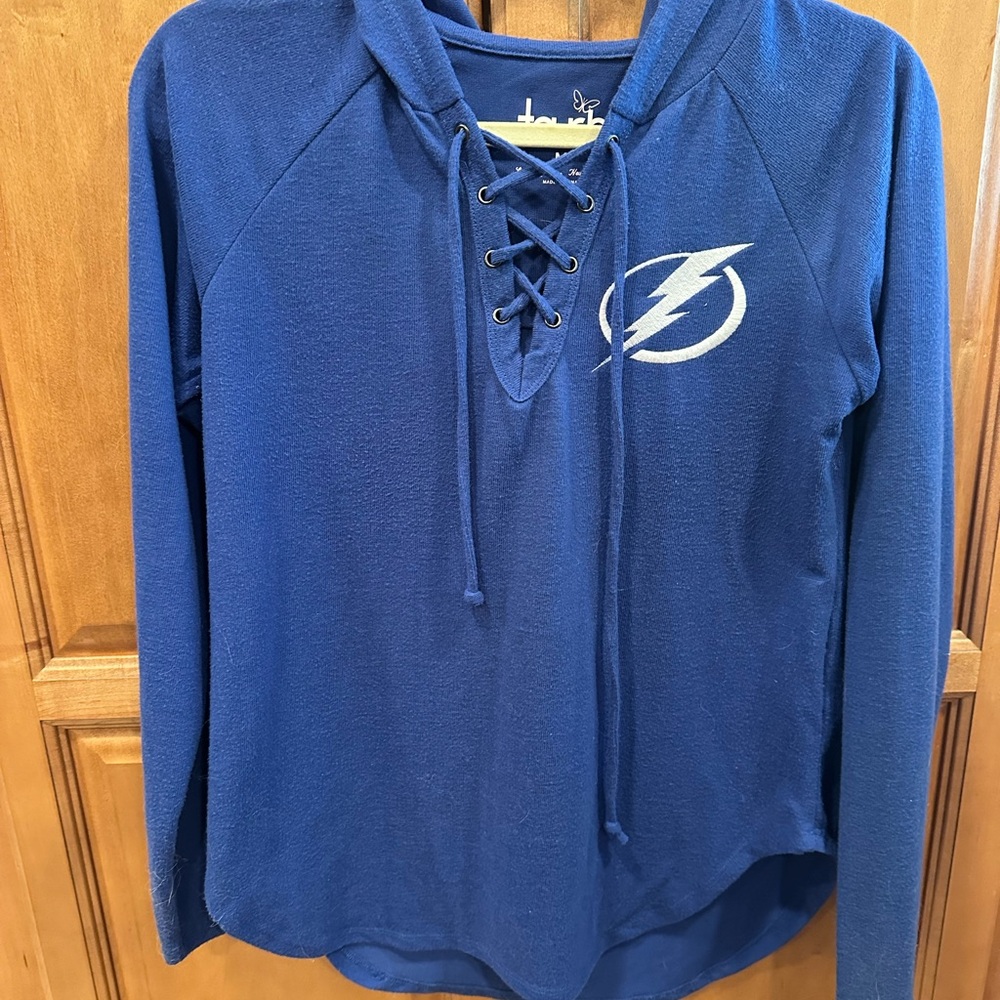Tampa Bay Lightning Blue Lace-Up Hoodie Top